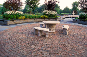 Circle brick pattern with chairs in the middle